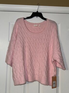 Cozy Cyrus Pink Cable-Knit Women's Sweater XL